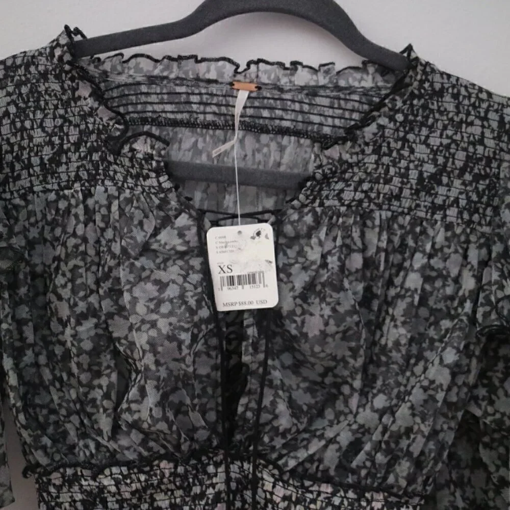 NEW Free People Floral Beatrice Smocked Top Size XS